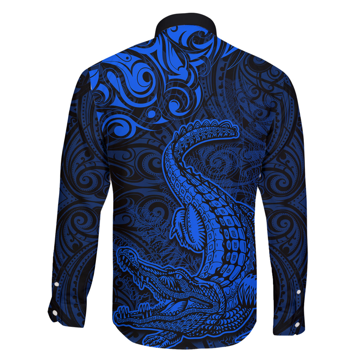 New Zealand Crocodile Tattoo and Fern Family Matching Summer Maxi Dress and Hawaiian Shirt Maori Pattern Blue Color LT03 - Polynesian Pride
