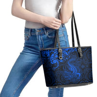 New Zealand Crocodile Tattoo and Fern Leather Tote Bag Maori Pattern Blue Color LT03 - Polynesian Pride