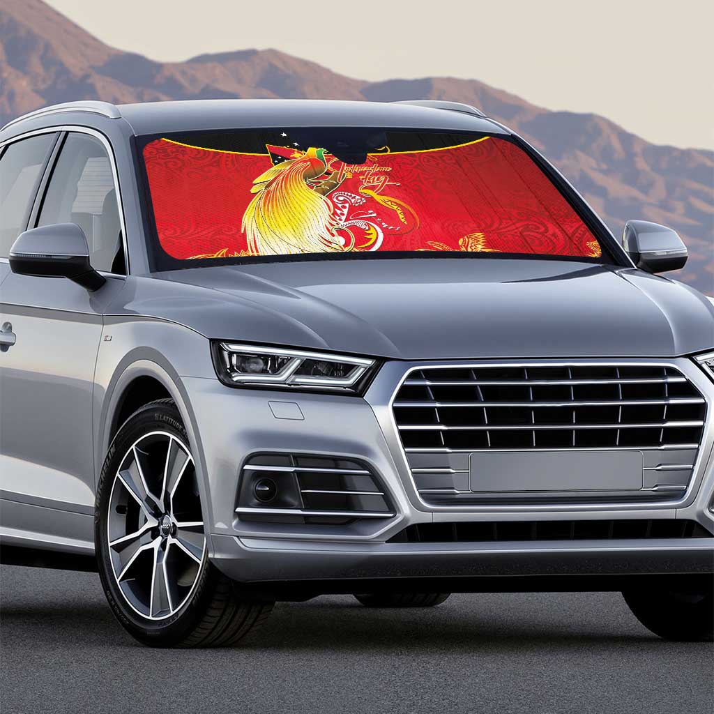 Papua New Guinea Independence Day Auto Sun Shade Happy Anniversary 50th Bird-of-paradise Melanesian Tattoos - Polynesian Pride