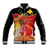 Papua New Guinea Independence Day Baseball Jacket Happy Anniversary 50th Bird-of-paradise Melanesian Tattoos LT03 Unisex Black - Polynesian Pride