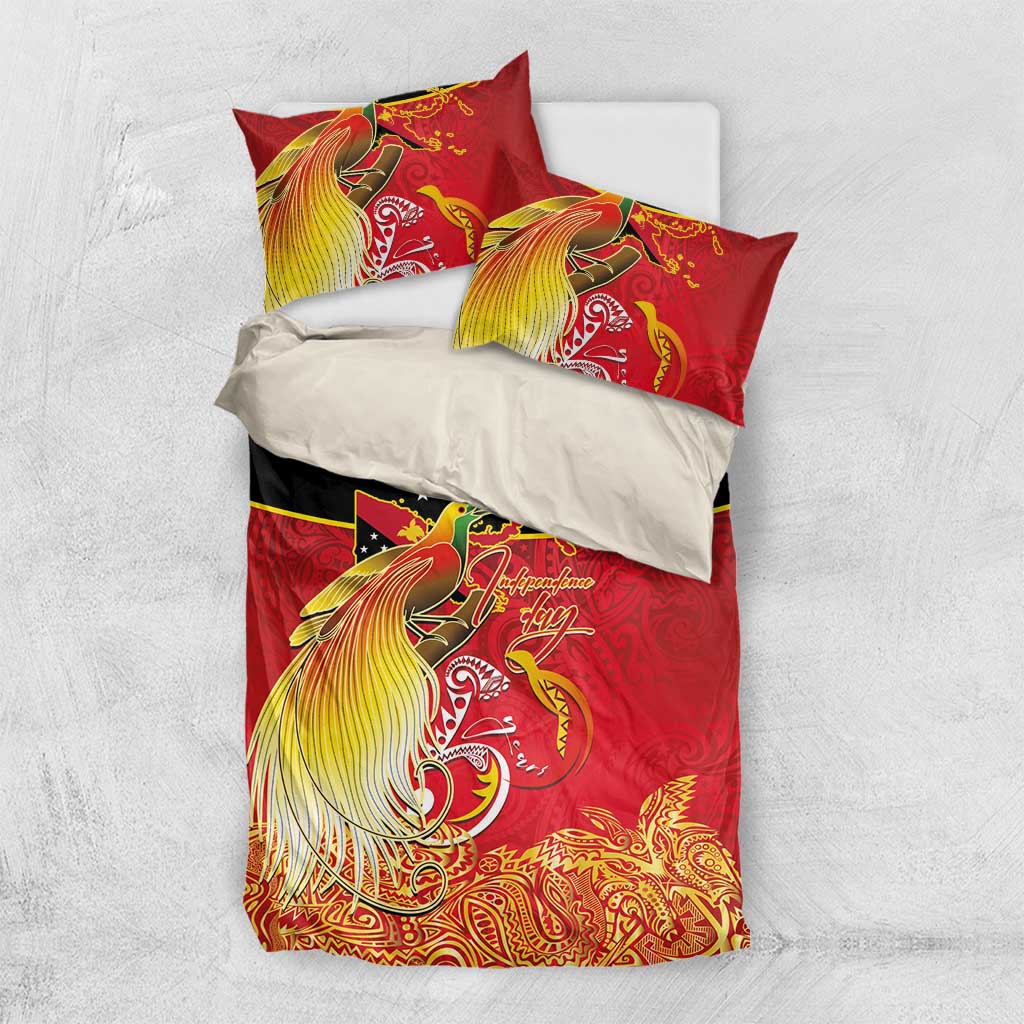 Papua New Guinea Independence Day Bedding Set Happy Anniversary 50th Bird-of-paradise Melanesian Tattoos LT03 US Twin 172cm x 218cm Black - Polynesian Pride