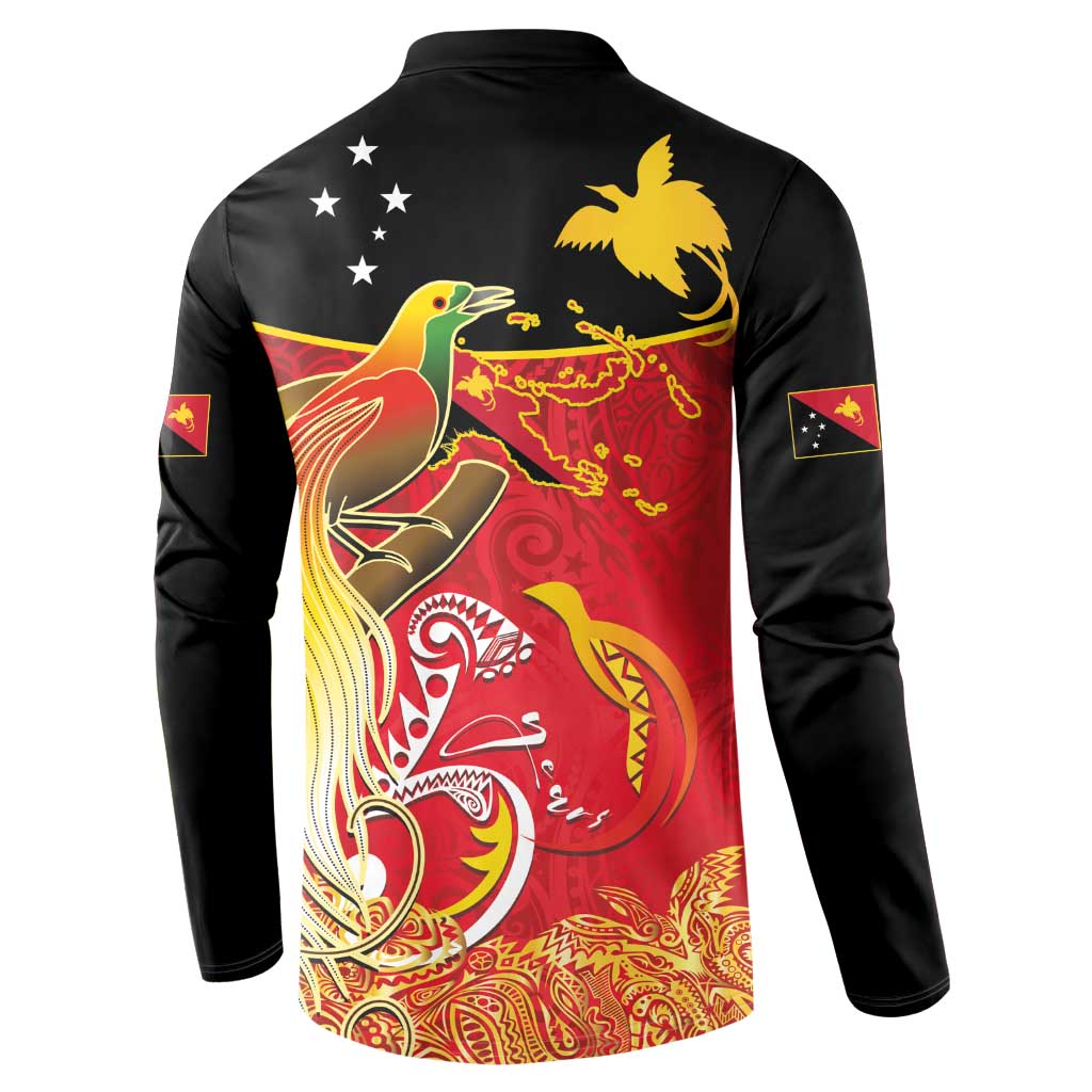 Papua New Guinea Independence Day Button Sweatshirt Happy Anniversary 50th Bird-of-paradise Melanesian Tattoos LT03 - Polynesian Pride