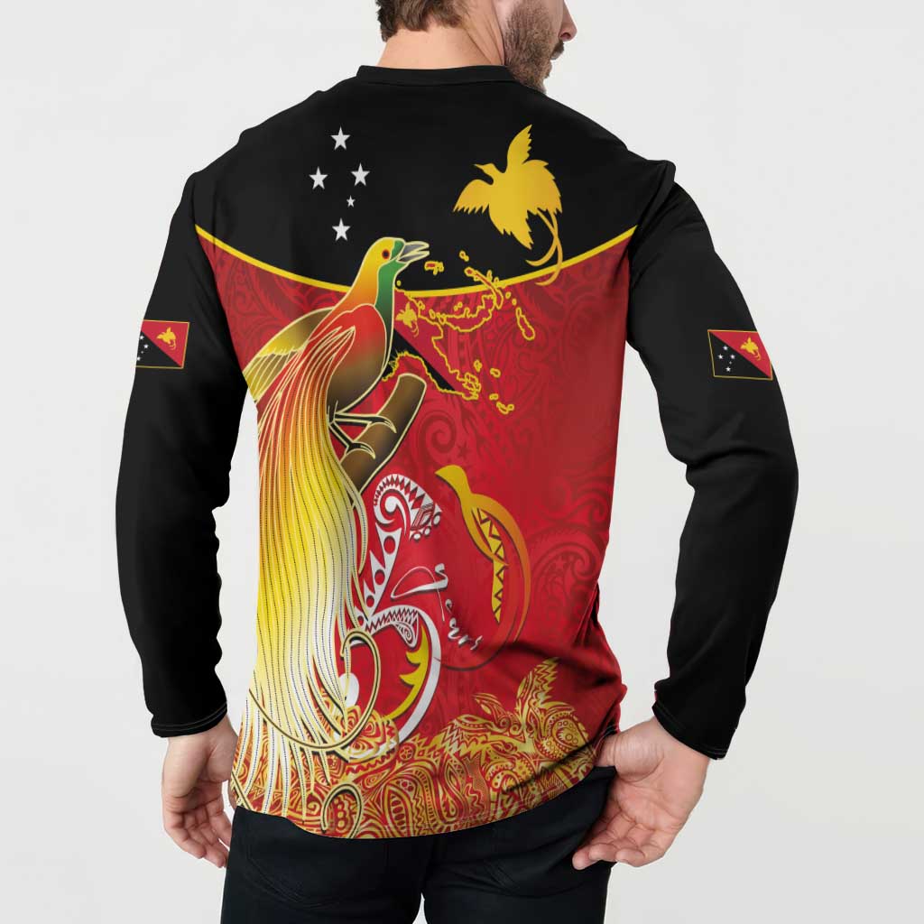 Papua New Guinea Independence Day Button Sweatshirt Happy Anniversary 50th Bird-of-paradise Melanesian Tattoos LT03 - Polynesian Pride