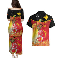 Papua New Guinea Independence Day Couples Matching Puletasi and Hawaiian Shirt Happy Anniversary 50th Bird-of-paradise Melanesian Tattoos - Polynesian Pride