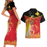 Papua New Guinea Independence Day Couples Matching Short Sleeve Bodycon Dress and Hawaiian Shirt Happy Anniversary 50th Bird-of-paradise Melanesian Tattoos - Polynesian Pride