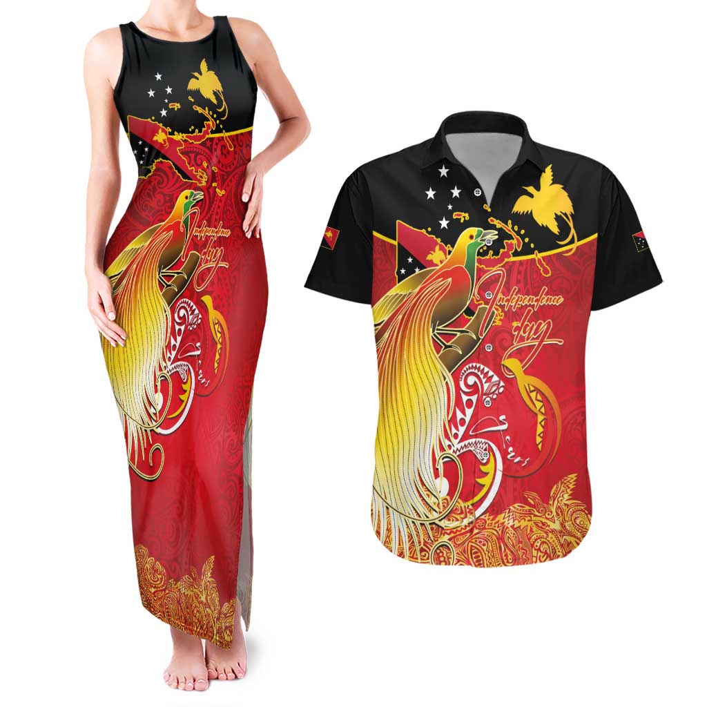 Papua New Guinea Independence Day Couples Matching Tank Maxi Dress and Hawaiian Shirt Happy Anniversary 50th Bird-of-paradise Melanesian Tattoos - Polynesian Pride