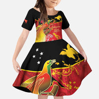 Papua New Guinea Independence Day Family Matching Mermaid Dress and Hawaiian Shirt Happy Anniversary 50th Bird-of-paradise Melanesian Tattoos LT03 Daughter's Dress Black - Polynesian Pride