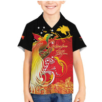 Papua New Guinea Independence Day Family Matching Mermaid Dress and Hawaiian Shirt Happy Anniversary 50th Bird-of-paradise Melanesian Tattoos LT03 Son's Shirt Black - Polynesian Pride
