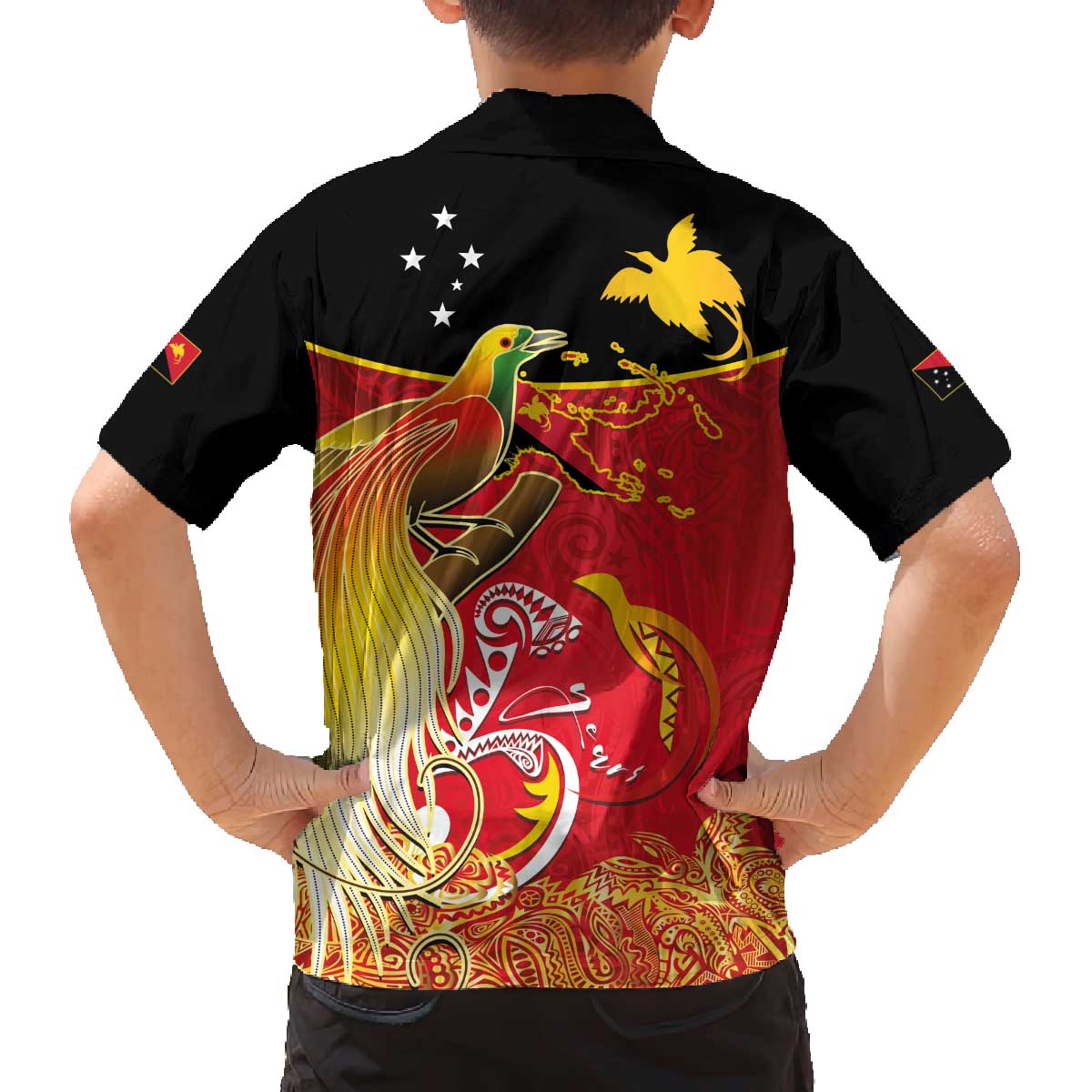 Papua New Guinea Independence Day Family Matching Off The Shoulder Long Sleeve Dress and Hawaiian Shirt Happy Anniversary 50th Bird-of-paradise Melanesian Tattoos - Polynesian Pride