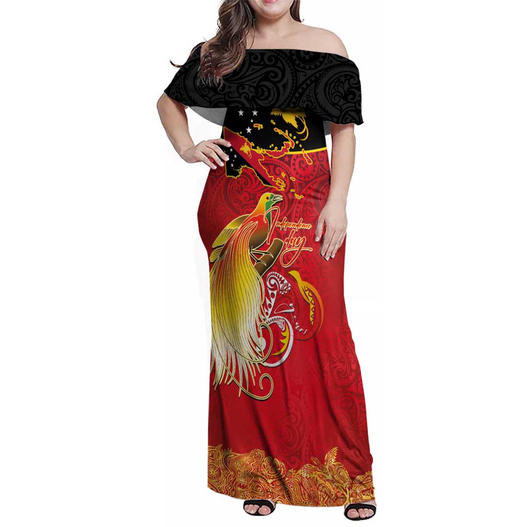 Papua New Guinea Independence Day Family Matching Off Shoulder Maxi Dress and Hawaiian Shirt Happy Anniversary 50th Bird-of-paradise Melanesian Tattoos - Polynesian Pride