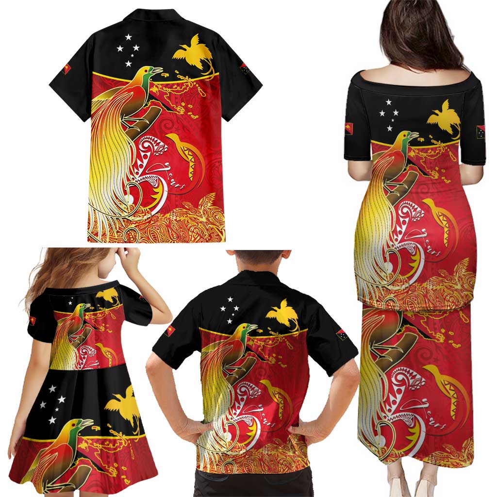 Papua New Guinea Independence Day Family Matching Puletasi and Hawaiian Shirt Happy Anniversary 50th Bird-of-paradise Melanesian Tattoos LT03 - Polynesian Pride