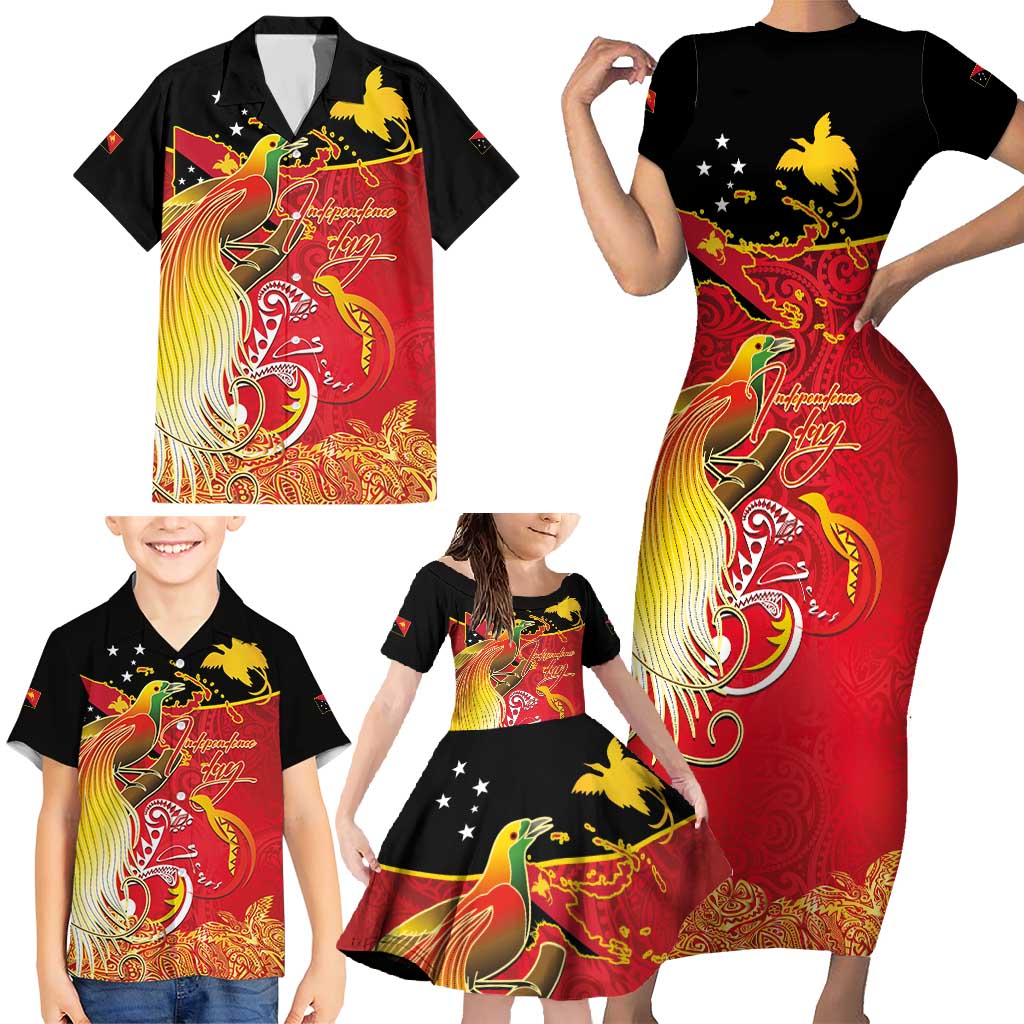 Papua New Guinea Independence Day Family Matching Short Sleeve Bodycon Dress and Hawaiian Shirt Happy Anniversary 50th Bird-of-paradise Melanesian Tattoos - Polynesian Pride