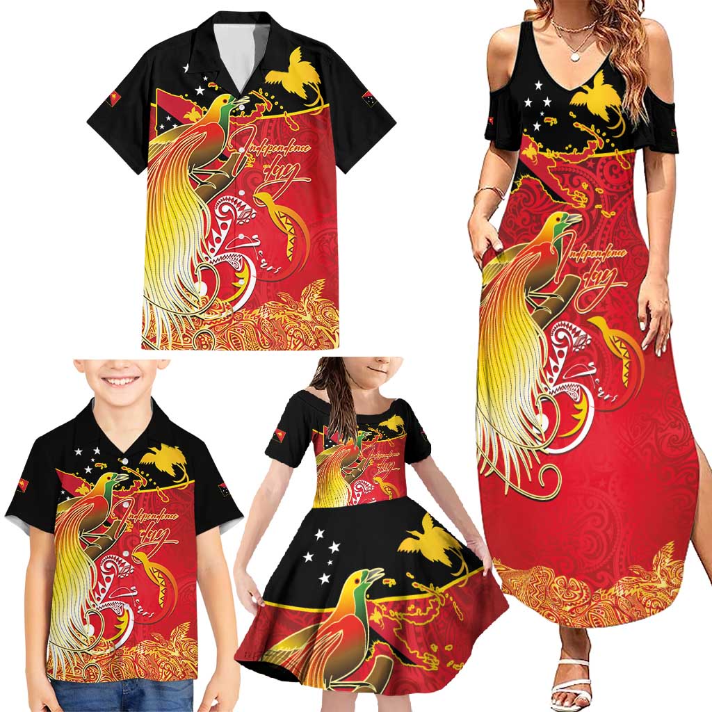 Papua New Guinea Independence Day Family Matching Summer Maxi Dress and Hawaiian Shirt Happy Anniversary 50th Bird-of-paradise Melanesian Tattoos - Polynesian Pride