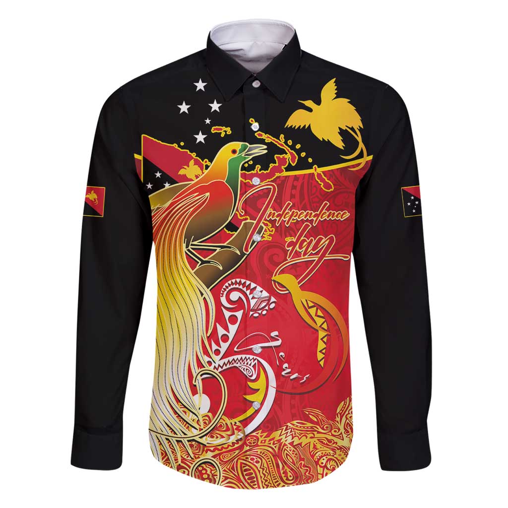 Papua New Guinea Independence Day Family Matching Summer Maxi Dress and Hawaiian Shirt Happy Anniversary 50th Bird-of-paradise Melanesian Tattoos LT03 Dad's Shirt - Long Sleeve Black - Polynesian Pride
