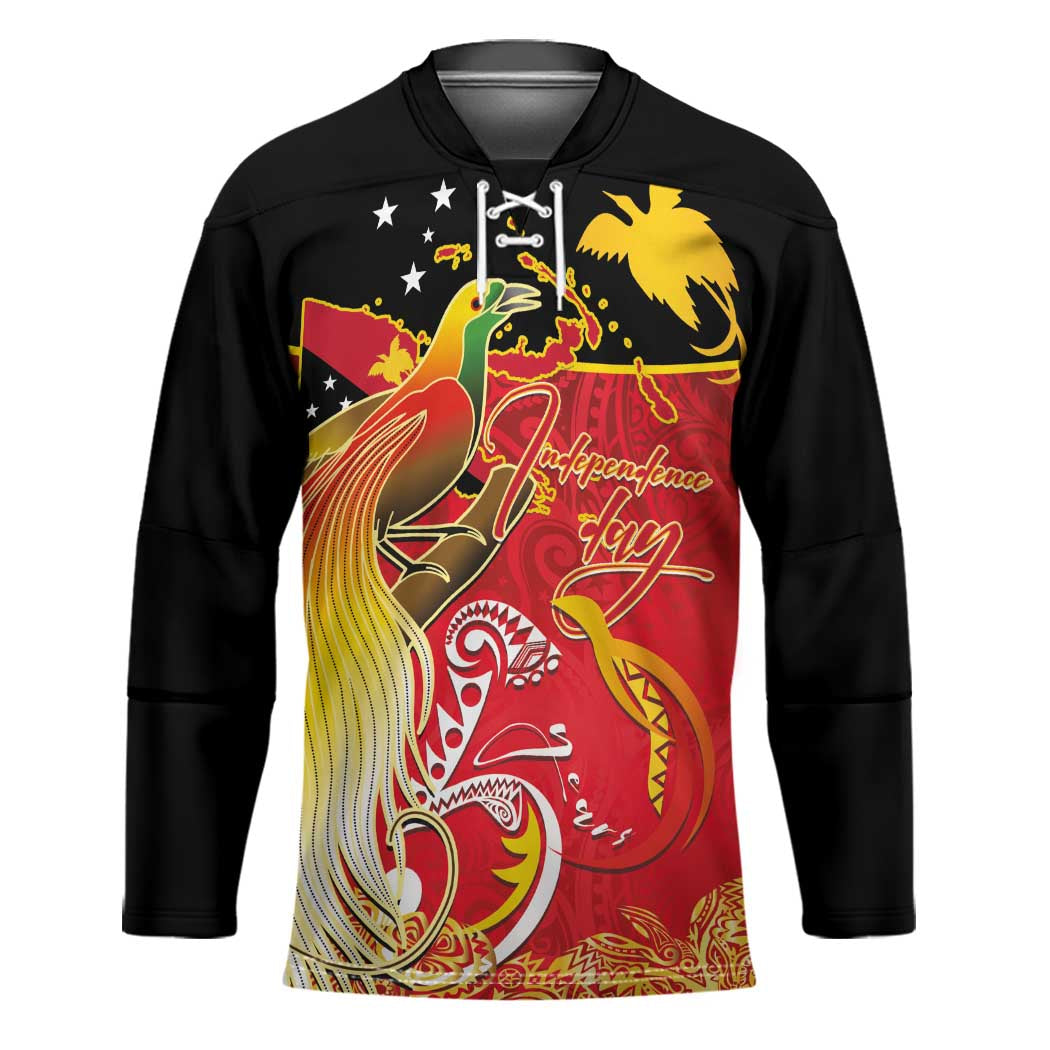 Papua New Guinea Independence Day Hockey Jersey Happy Anniversary 50th Bird-of-paradise Melanesian Tattoos - Polynesian Pride