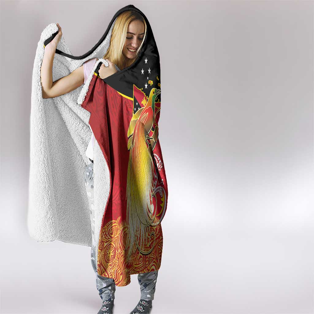 Papua New Guinea Independence Day Hooded Blanket Happy Anniversary 50th Bird-of-paradise Melanesian Tattoos - Polynesian Pride