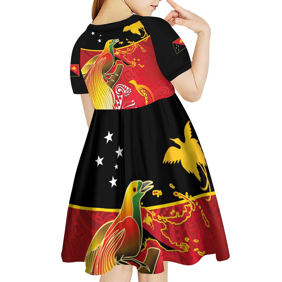 Papua New Guinea Independence Day Kid Short Sleeve Dress Happy Anniversary 50th Bird-of-paradise Melanesian Tattoos - Polynesian Pride