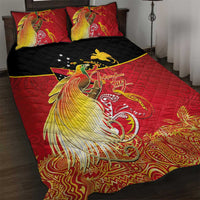 Papua New Guinea Independence Day Quilt Bed Set Happy Anniversary 50th Bird-of-paradise Melanesian Tattoos LT03 Black - Polynesian Pride