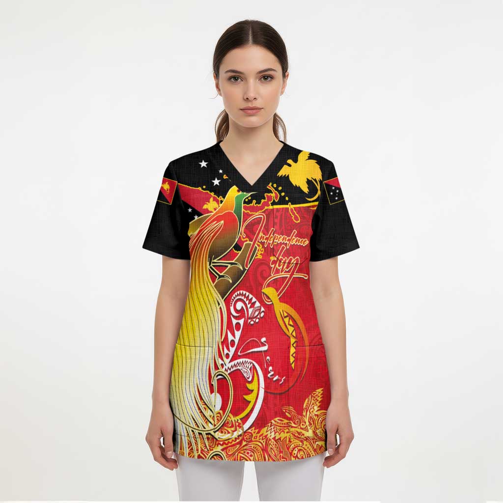 Papua New Guinea Independence Day Scrub Top Happy Anniversary 50th Bird-of-paradise Melanesian Tattoos - Polynesian Pride