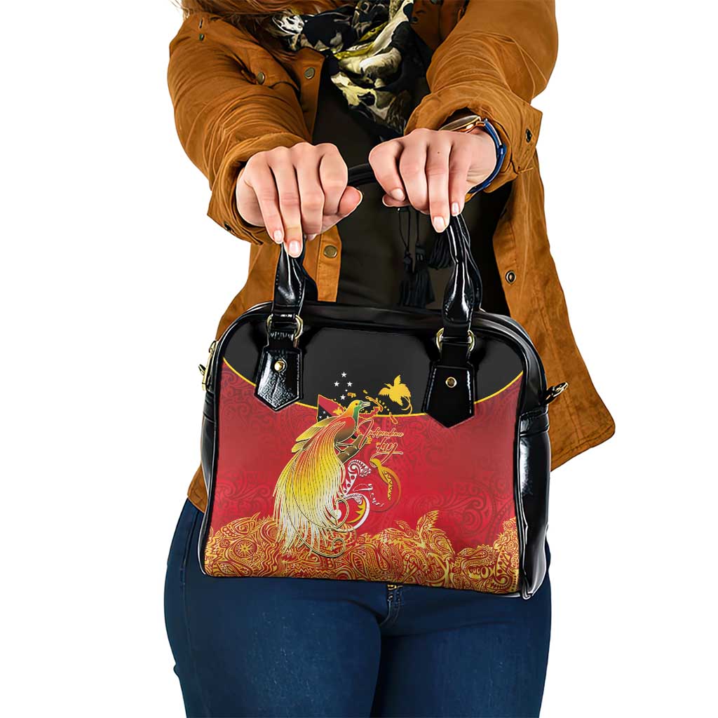 Papua New Guinea Independence Day Shoulder Handbag Happy Anniversary 50th Bird-of-paradise Melanesian Tattoos LT03 One Size Black - Polynesian Pride