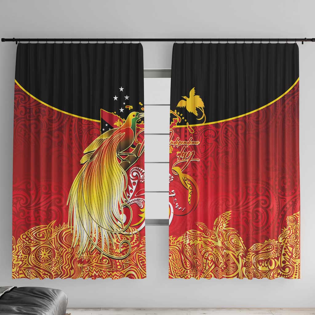 Papua New Guinea Independence Day Window Curtain Happy Anniversary 50th Bird-of-paradise Melanesian Tattoos LT03 With Hooks Black - Polynesian Pride