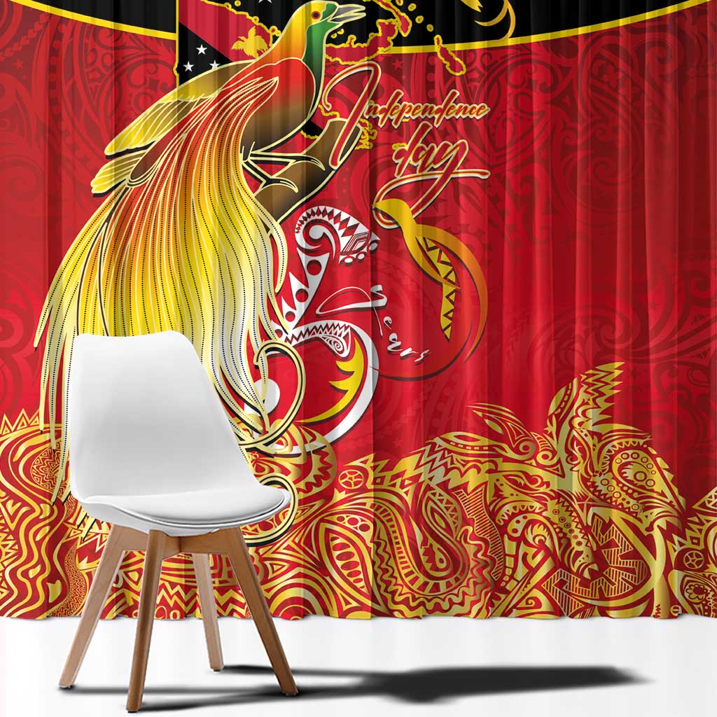 Papua New Guinea Independence Day Window Curtain Happy Anniversary 50th Bird-of-paradise Melanesian Tattoos LT03 - Polynesian Pride