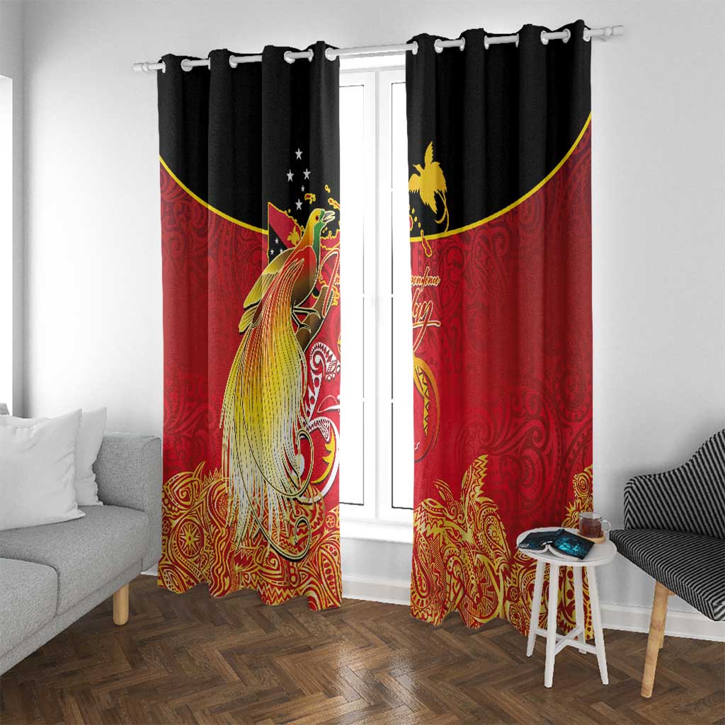 Papua New Guinea Independence Day Window Curtain Happy Anniversary 50th Bird-of-paradise Melanesian Tattoos LT03 With Grommets Black - Polynesian Pride