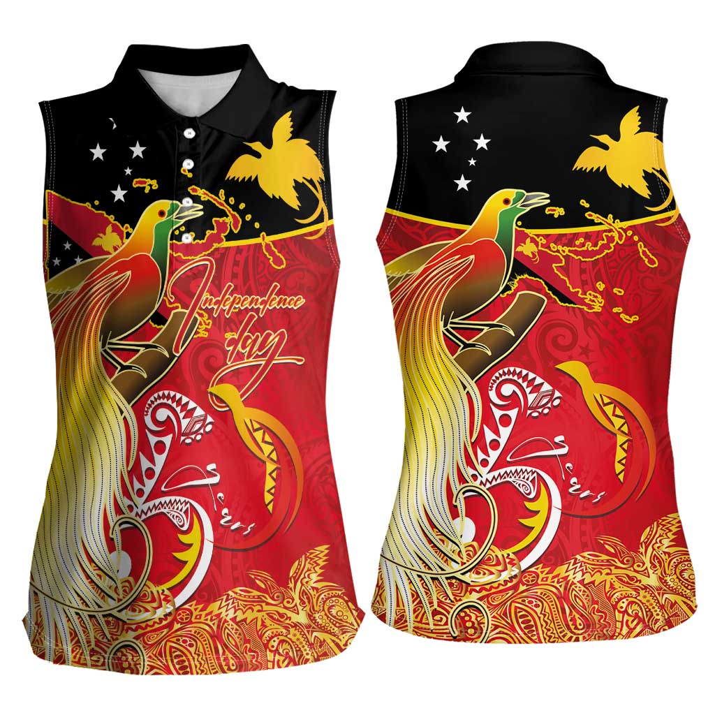 Papua New Guinea Independence Day Women Sleeveless Polo Shirt Happy Anniversary 50th Bird-of-paradise Melanesian Tattoos LT03 - Polynesian Pride