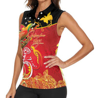 Papua New Guinea Independence Day Women Sleeveless Polo Shirt Happy Anniversary 50th Bird-of-paradise Melanesian Tattoos LT03 - Polynesian Pride