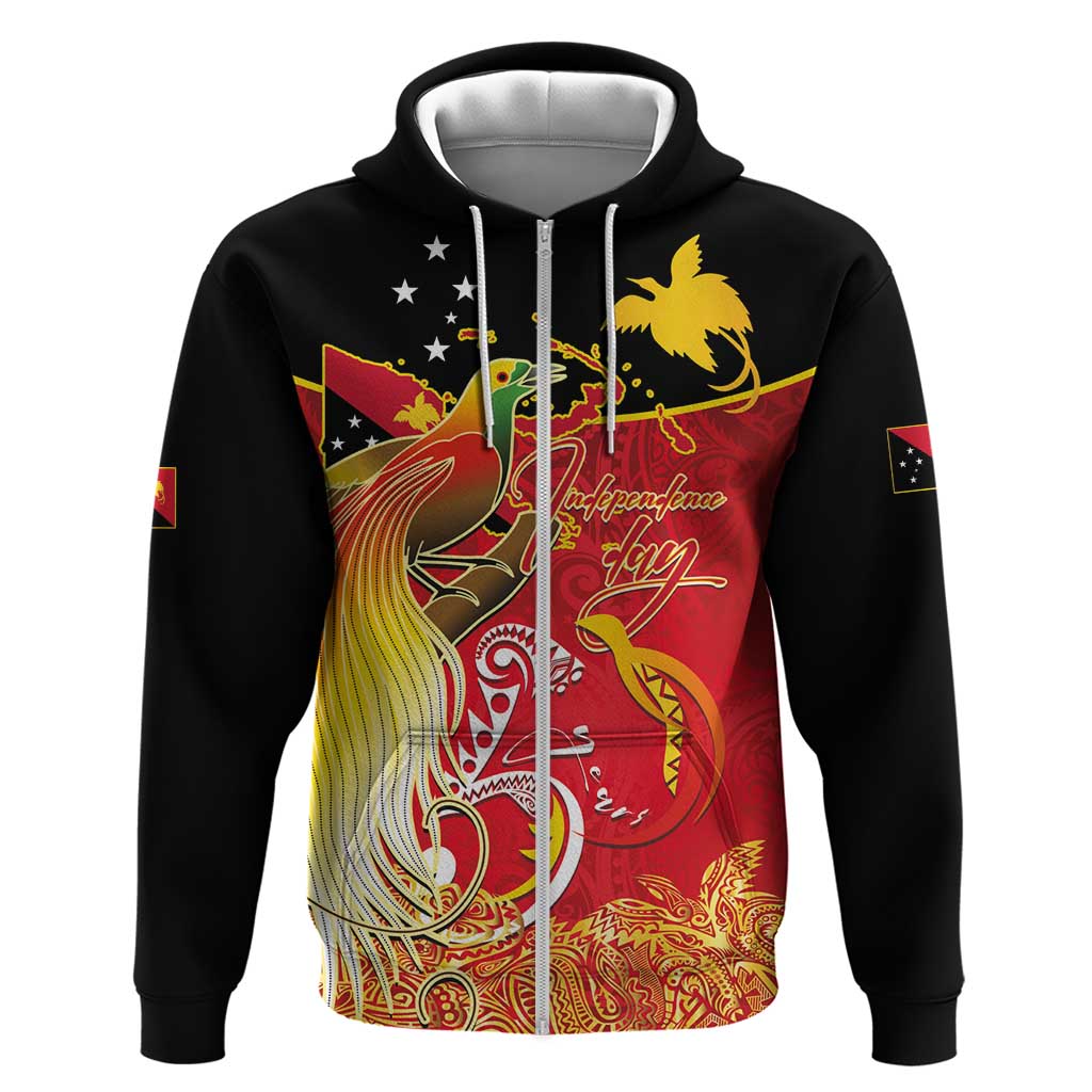 Papua New Guinea Independence Day Zip Hoodie Happy Anniversary 50th Bird-of-paradise Melanesian Tattoos LT03 Zip Hoodie Black - Polynesian Pride