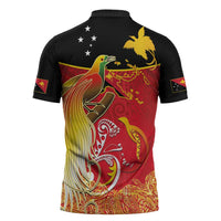 Papua New Guinea Independence Day Zipper Polo Shirt Happy Anniversary 50th Bird-of-paradise Melanesian Tattoos - Polynesian Pride