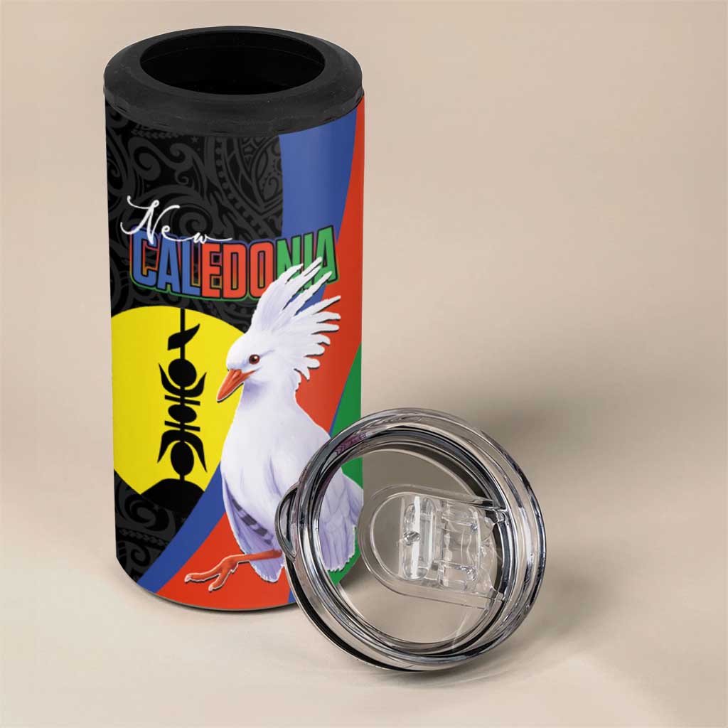 New Caledonia 4 in 1 Can Cooler Tumbler Kagu Bird and The Seal with Melanesian Culture - Polynesian Pride