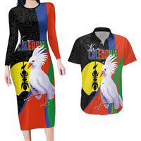 New Caledonia Couples Matching Long Sleeve Bodycon Dress and Hawaiian Shirt Kagu Bird and The Seal with Melanesian Culture LT03 Black - Polynesian Pride