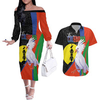 New Caledonia Couples Matching Off The Shoulder Long Sleeve Dress and Hawaiian Shirt Kagu Bird and The Seal with Melanesian Culture - Polynesian Pride