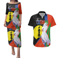 New Caledonia Couples Matching Puletasi and Hawaiian Shirt Kagu Bird and The Seal with Melanesian Culture LT03 Black - Polynesian Pride