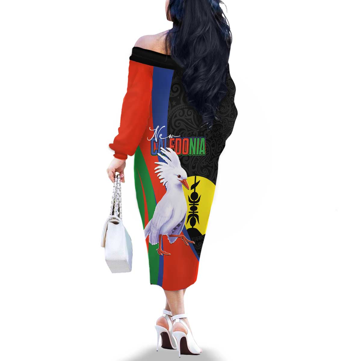 New Caledonia Family Matching Off The Shoulder Long Sleeve Dress and Hawaiian Shirt Kagu Bird and The Seal with Melanesian Culture - Polynesian Pride