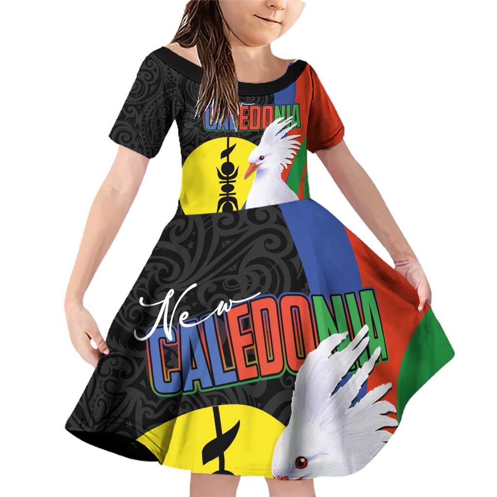 New Caledonia Family Matching Off Shoulder Short Dress and Hawaiian Shirt Kagu Bird and The Seal with Melanesian Culture - Polynesian Pride