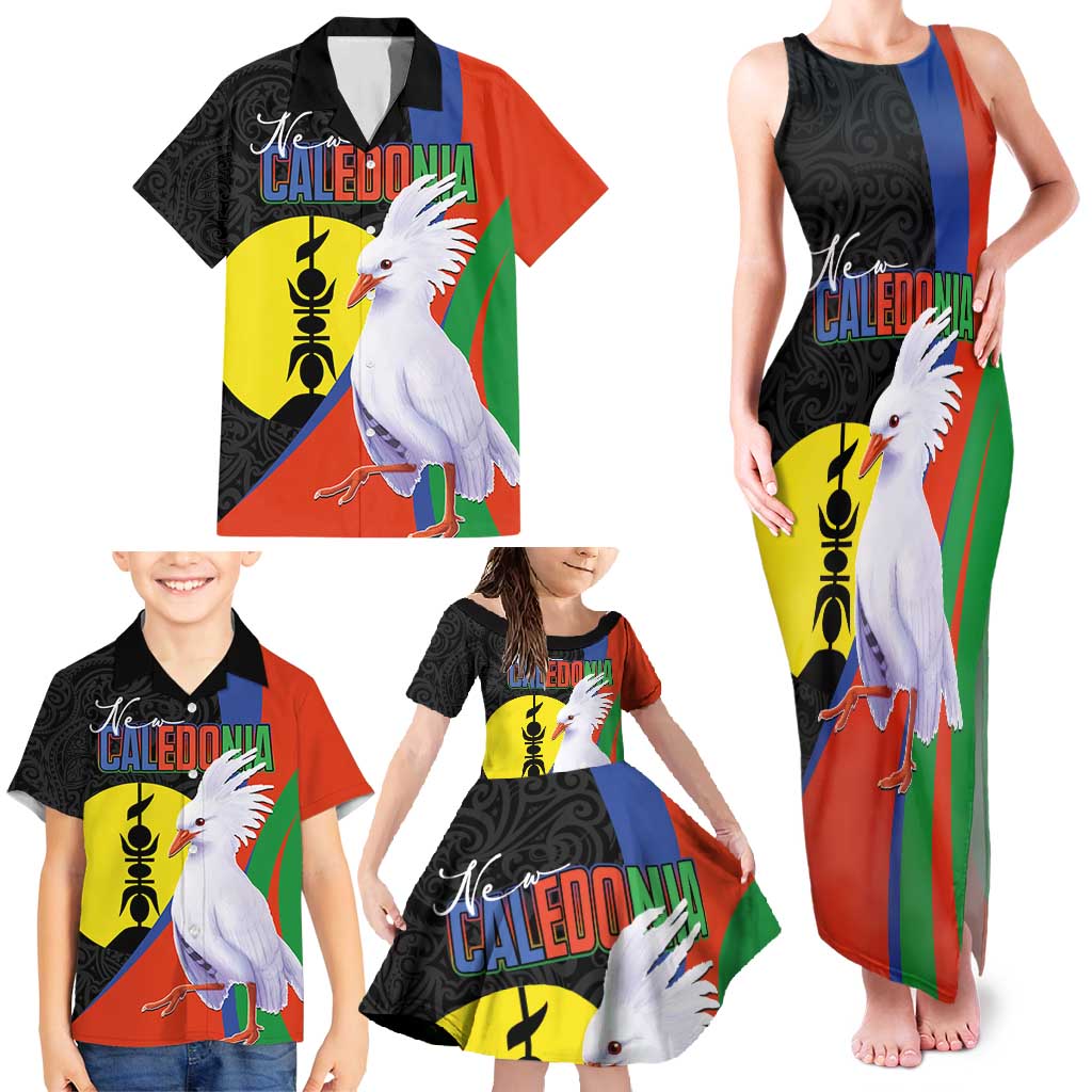 New Caledonia Family Matching Tank Maxi Dress and Hawaiian Shirt Kagu Bird and The Seal with Melanesian Culture - Polynesian Pride