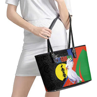New Caledonia Leather Tote Bag Kagu Bird and The Seal with Melanesian Culture - Polynesian Pride