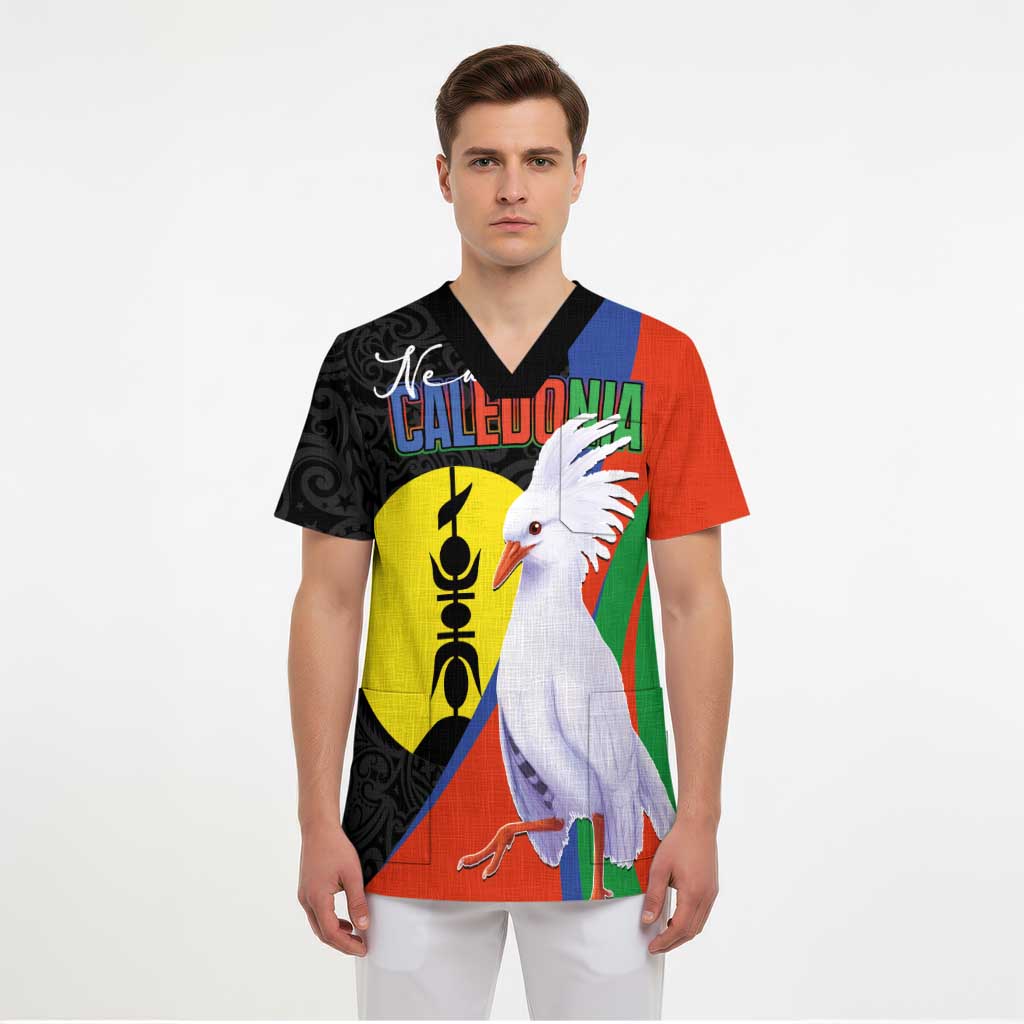 New Caledonia Scrub Top Kagu Bird and The Seal with Melanesian Culture - Polynesian Pride
