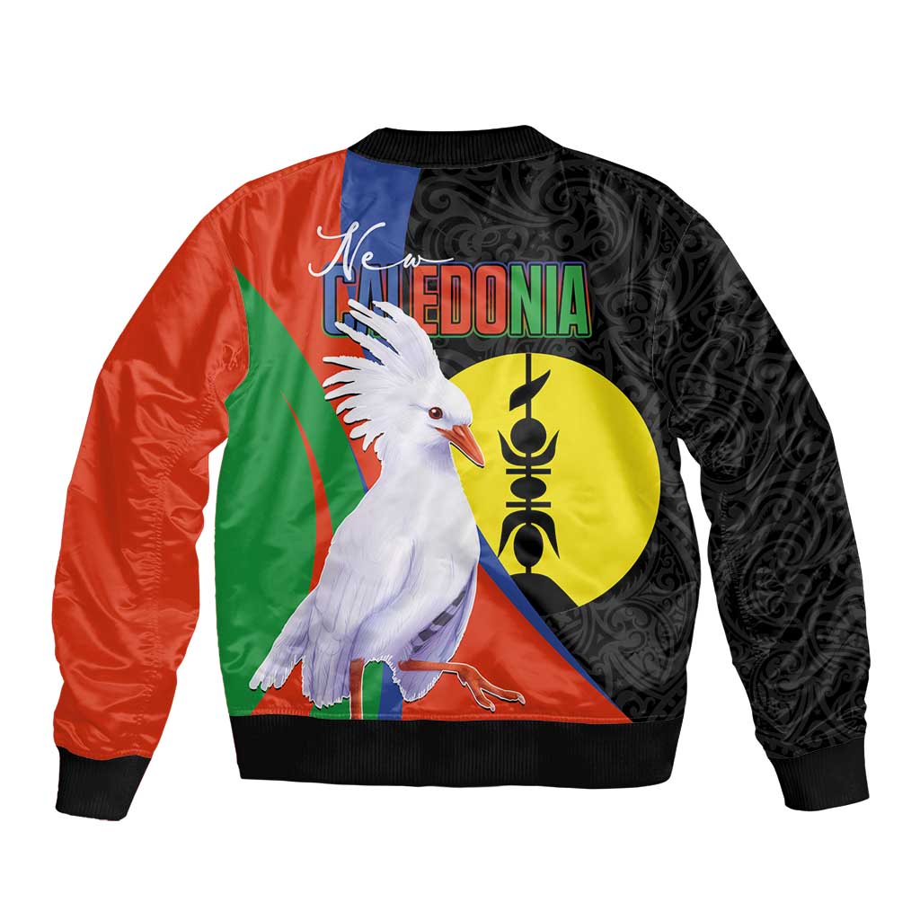 New Caledonia Sleeve Zip Bomber Jacket Kagu Bird and The Seal with Melanesian Culture - Polynesian Pride