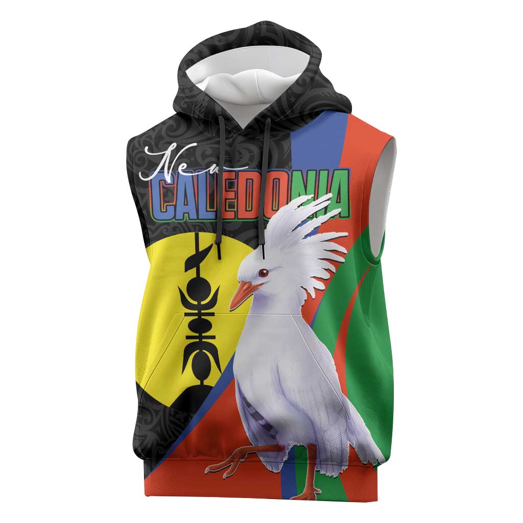New Caledonia Sleeveless Hoodie Kagu Bird and The Seal with Melanesian Culture - Polynesian Pride