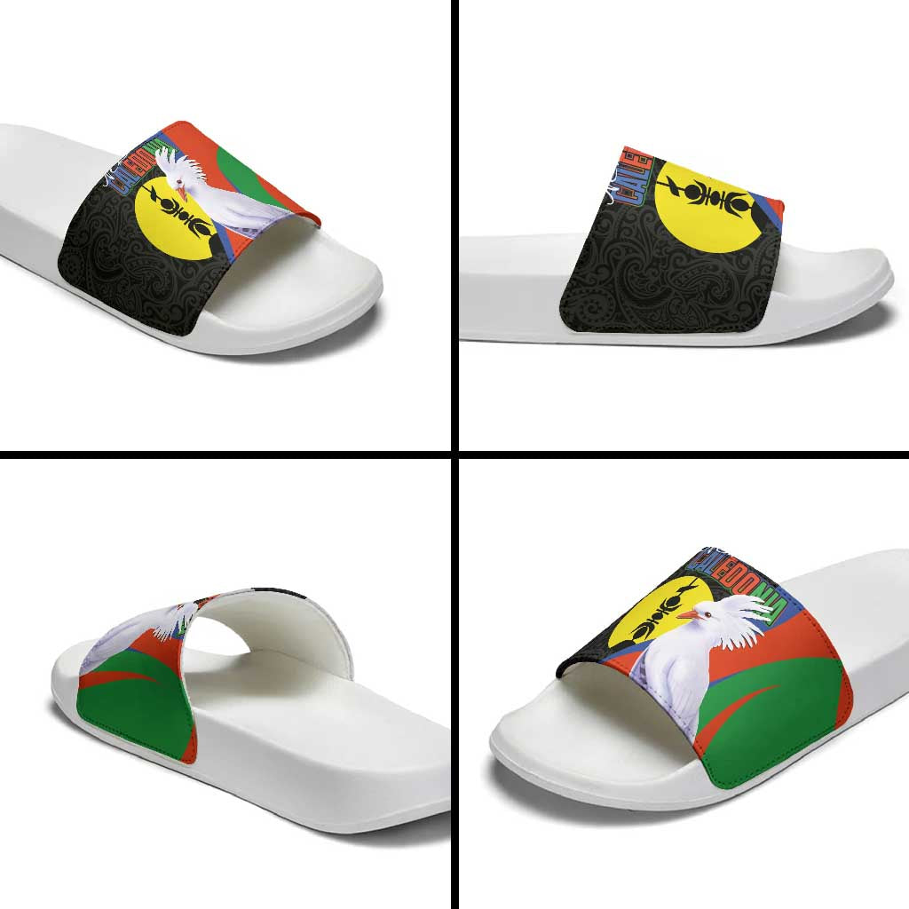 New Caledonia Slide Sandals Kagu Bird and The Seal with Melanesian Culture LT03 - Polynesian Pride