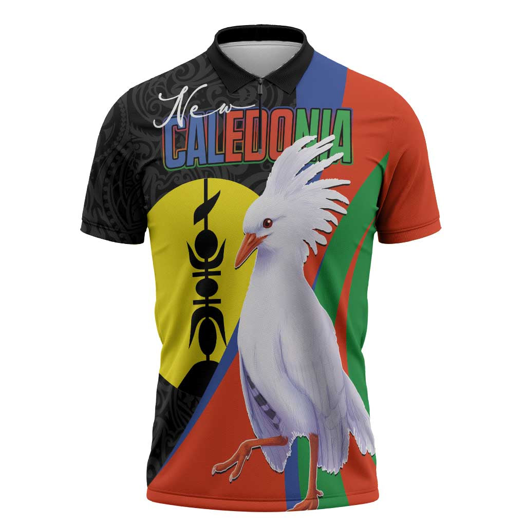 New Caledonia Zipper Polo Shirt Kagu Bird and The Seal with Melanesian Culture - Polynesian Pride