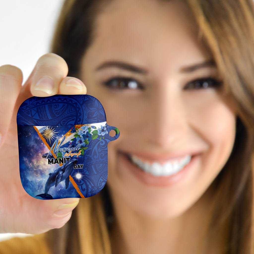 Marshall Islands Manit Day AirPods Case Grunge National Flag with Whales and Tribal Tattoos - Polynesian Pride