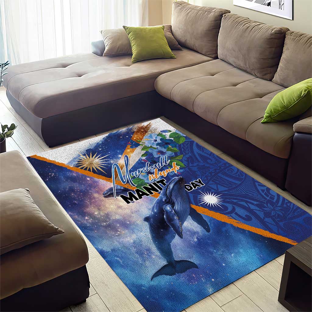 Marshall Islands Manit Day Area Rug Grunge National Flag with Whales and Tribal Tattoos LT03 - Polynesian Pride
