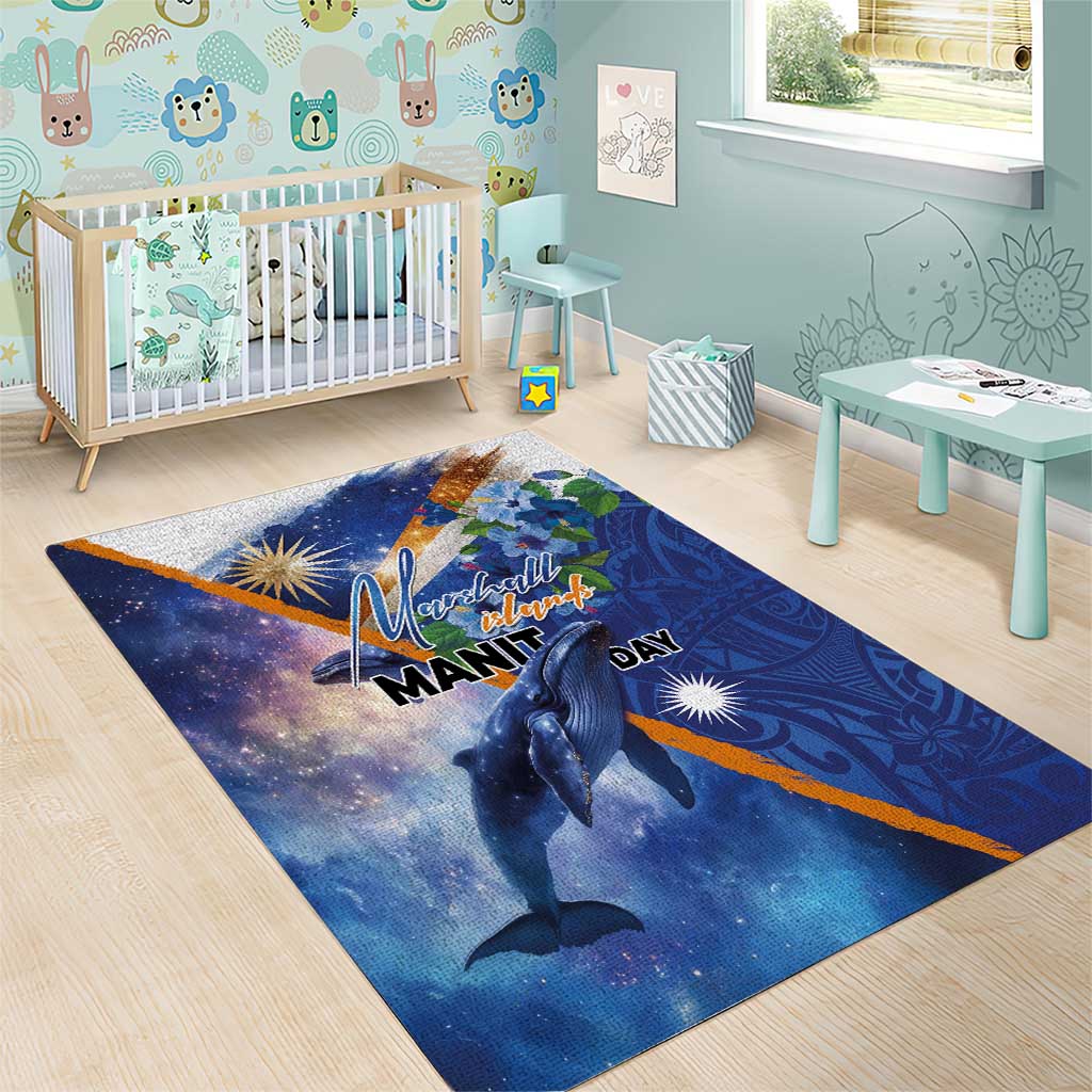 Marshall Islands Manit Day Area Rug Grunge National Flag with Whales and Tribal Tattoos LT03 - Polynesian Pride