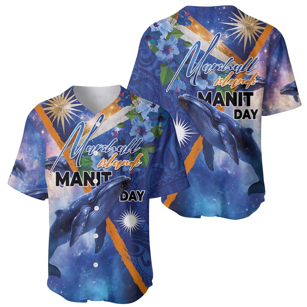 Marshall Islands Manit Day Baseball Jersey Grunge National Flag with Whales and Tribal Tattoos LT03 - Polynesian Pride