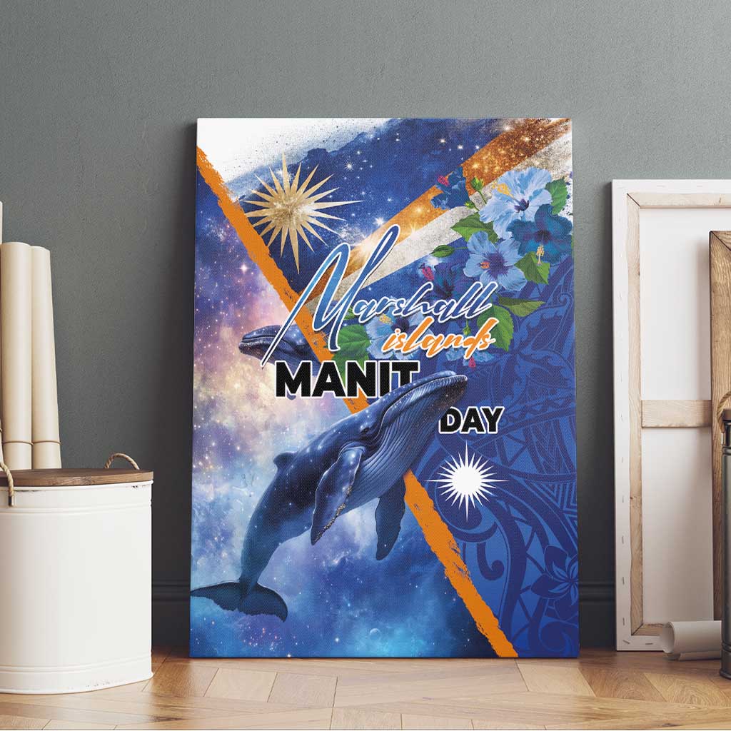 Marshall Islands Manit Day Canvas Wall Art Grunge National Flag with Whales and Tribal Tattoos LT03 - Polynesian Pride