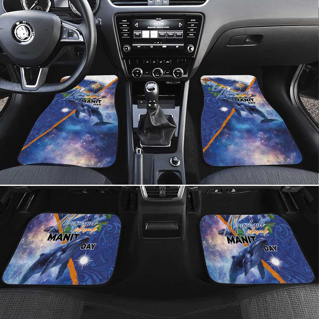 Marshall Islands Manit Day Car Mats Grunge National Flag with Whales and Tribal Tattoos LT03 Set 4pcs Blue - Polynesian Pride